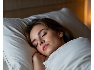 Peaceful woman sleeping deeply in a comfortable bed