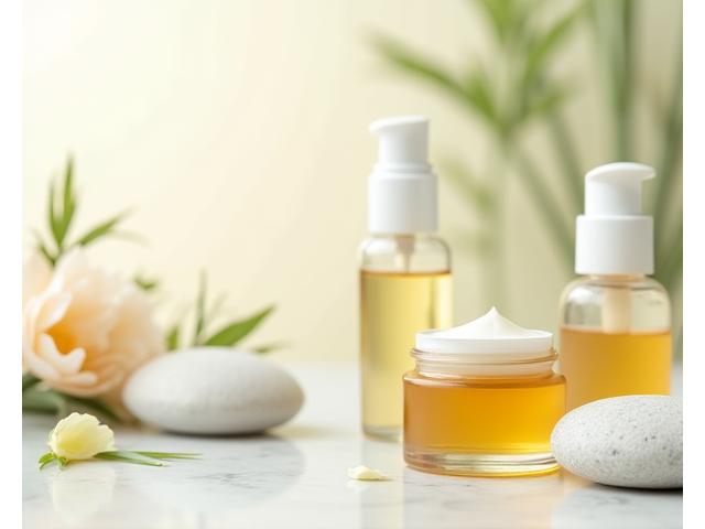 Natural skincare products, including lotions, serums, and oils, in eco-friendly packaging.