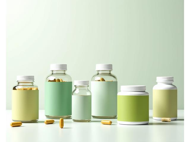 Vitamins, minerals, and various organic supplement bottles on a clean background.