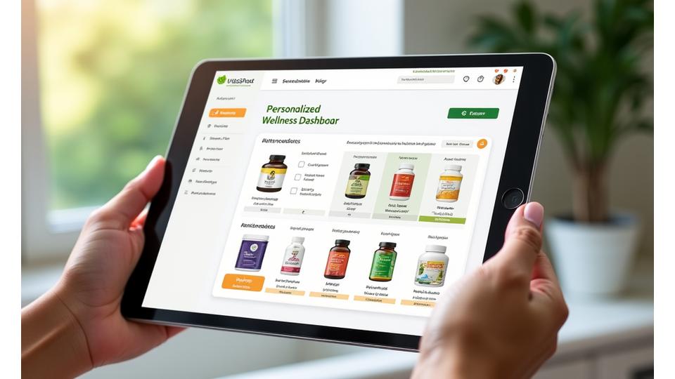 Digital interface showing personalized health product recommendations based on user data.