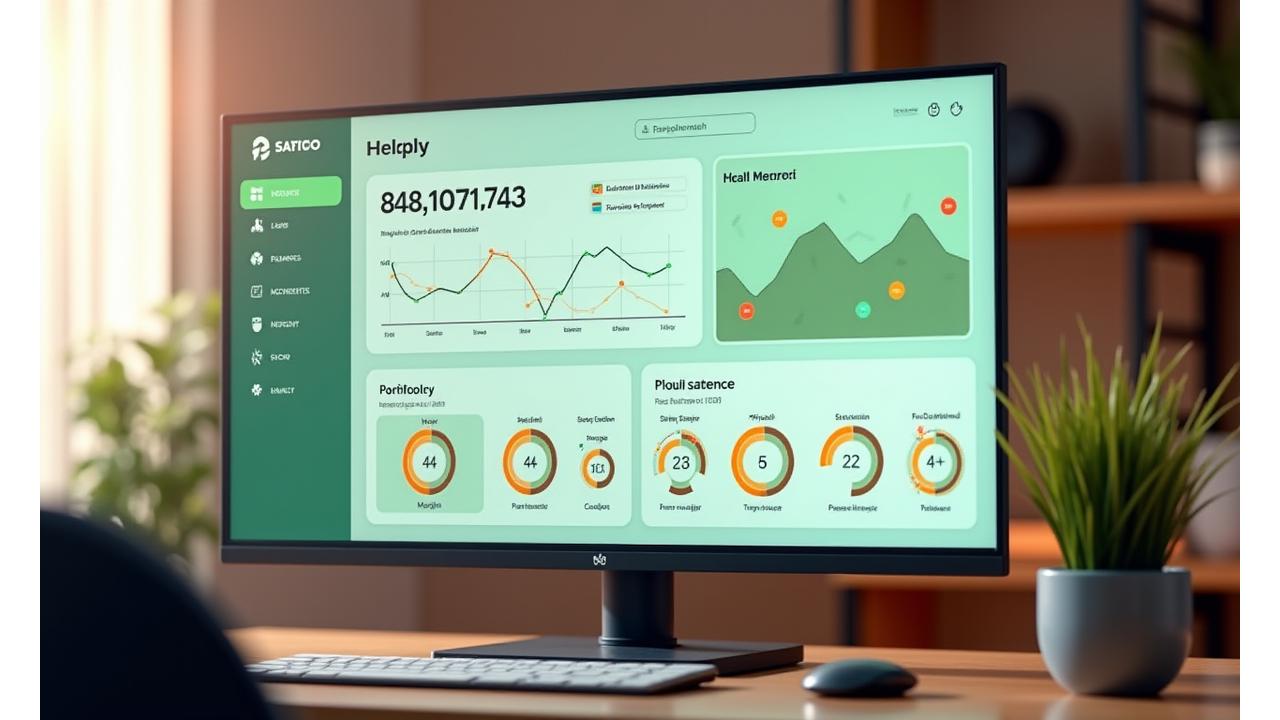 A sleek digital dashboard displaying various health metrics, graphs, and progress bars, with a 'before and after' comparison section.